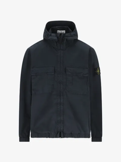 Stone Island 4100077 stretch organic cotton twill hooded jacket with anti-drop