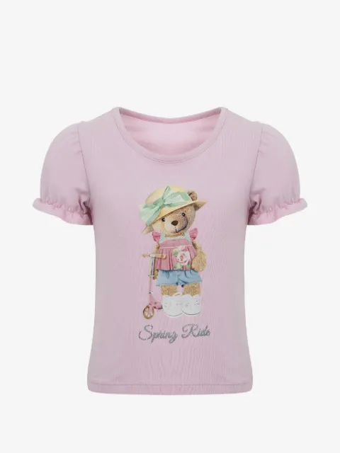 Lapin House ruffle-sleeve graphic T-shirt