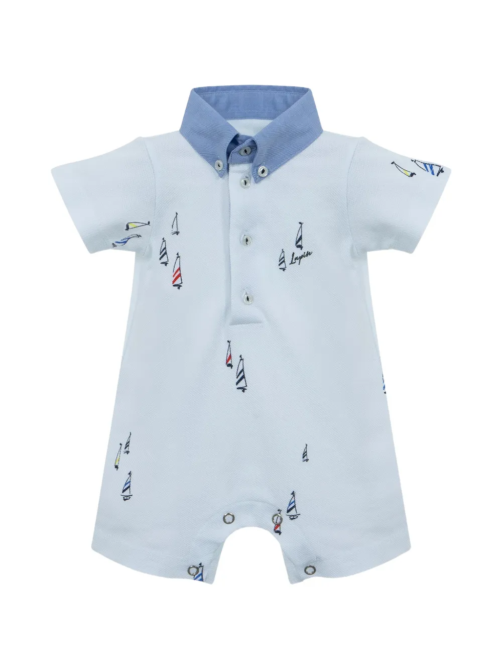 Lapin House Piqué romper met zeilbootprint Blauw