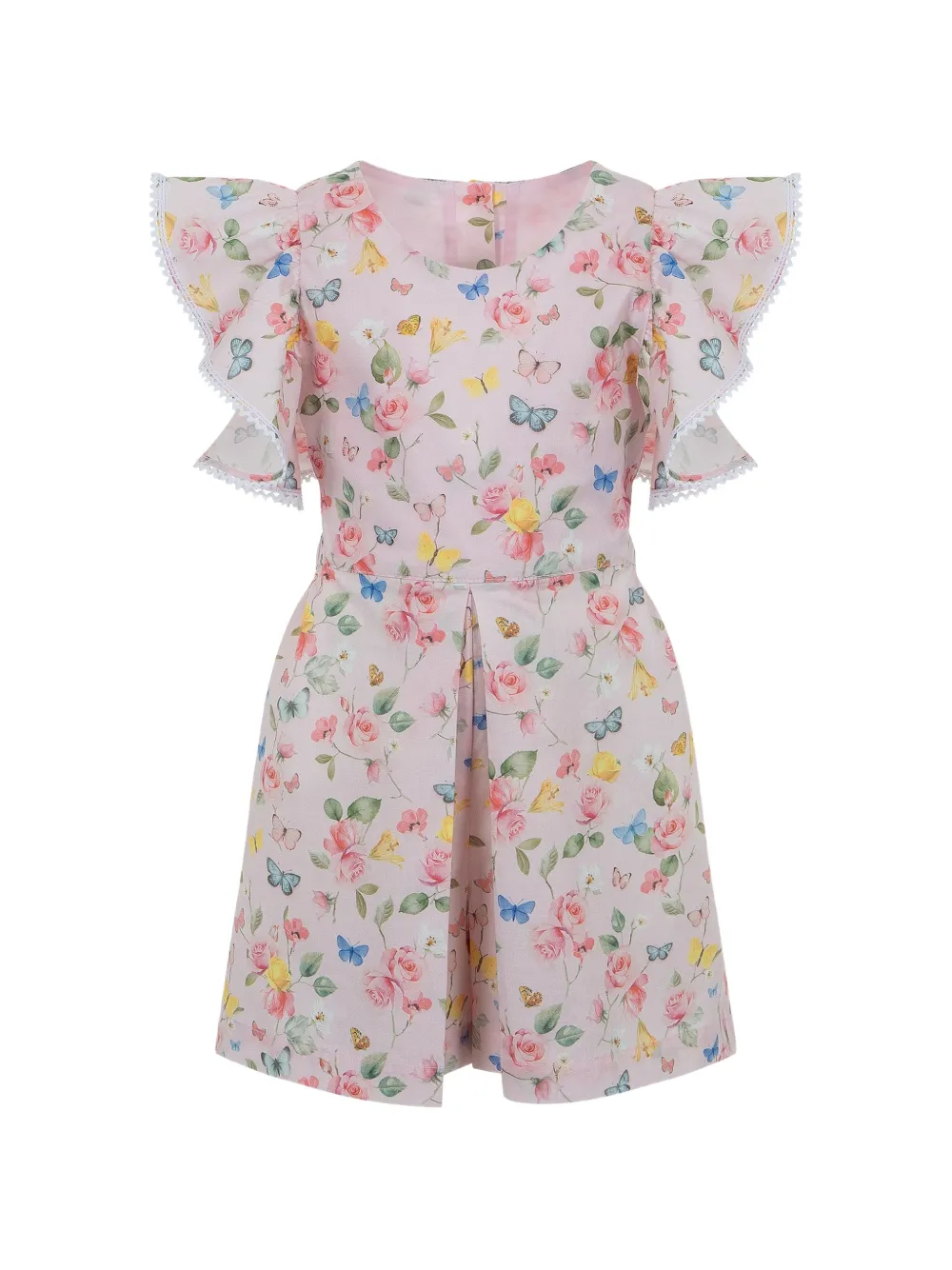 Lapin House Kids' Ruffled-trim Floral-print Playsuit In Pink