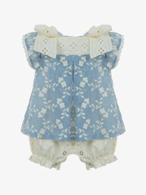 Lapin House floral-embroidery babygrow set