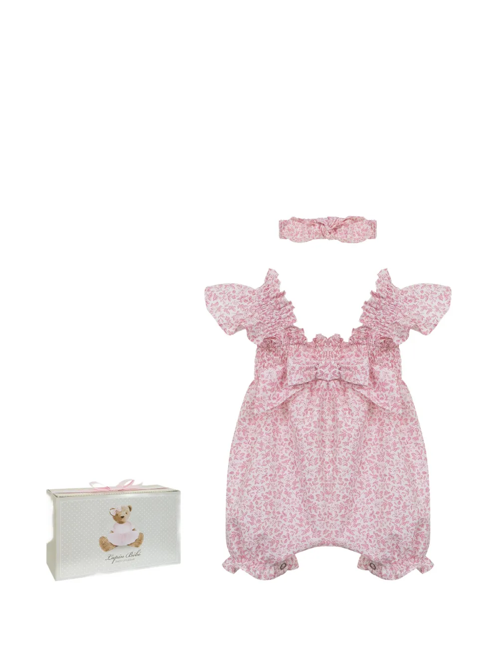 Lapin House ruffled-detail floral-print shortie set (set of two) - Rosa