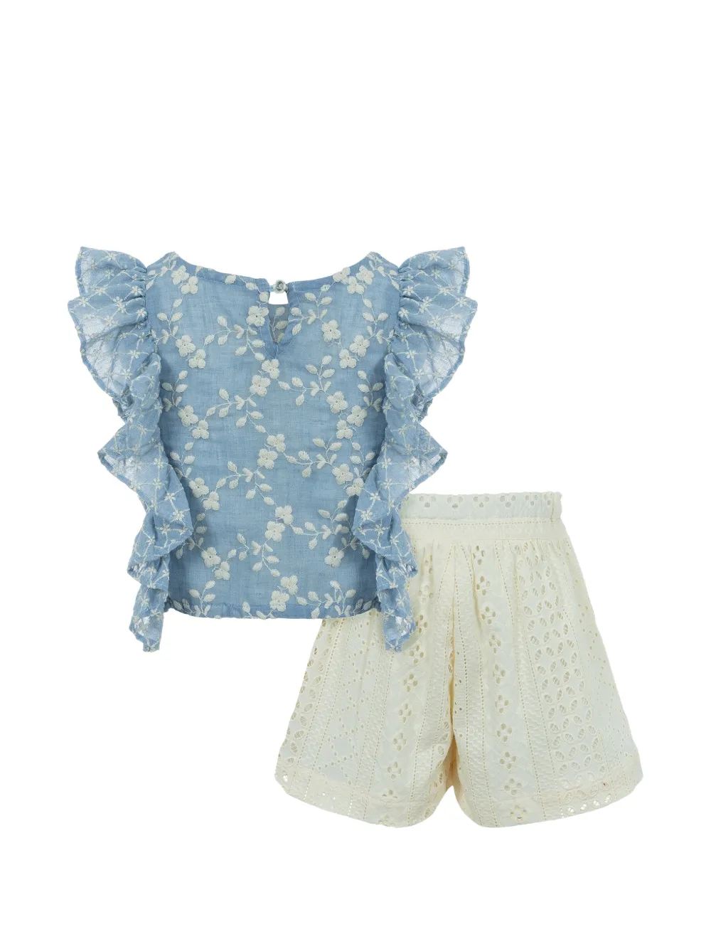  Lapin House Floral Ruffled Shorts Set - Blue 
