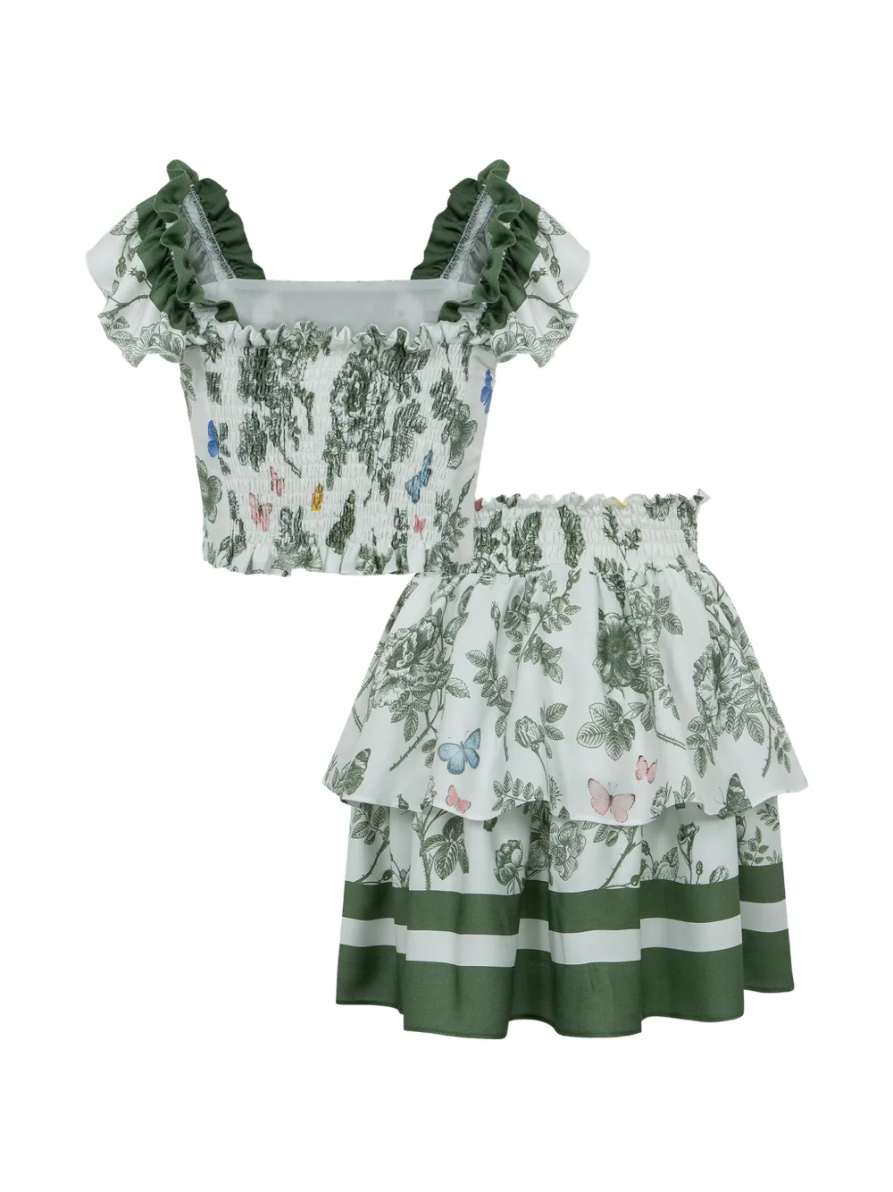  Lapin House Ruffled Floral Skirt Set - White 