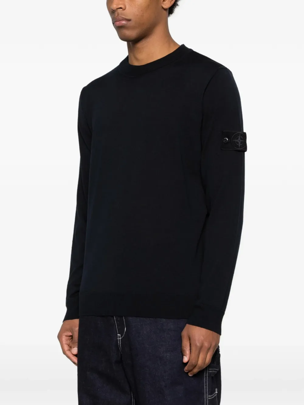  Stone Island Logo-patch Crew-neck Sweater - Blue 