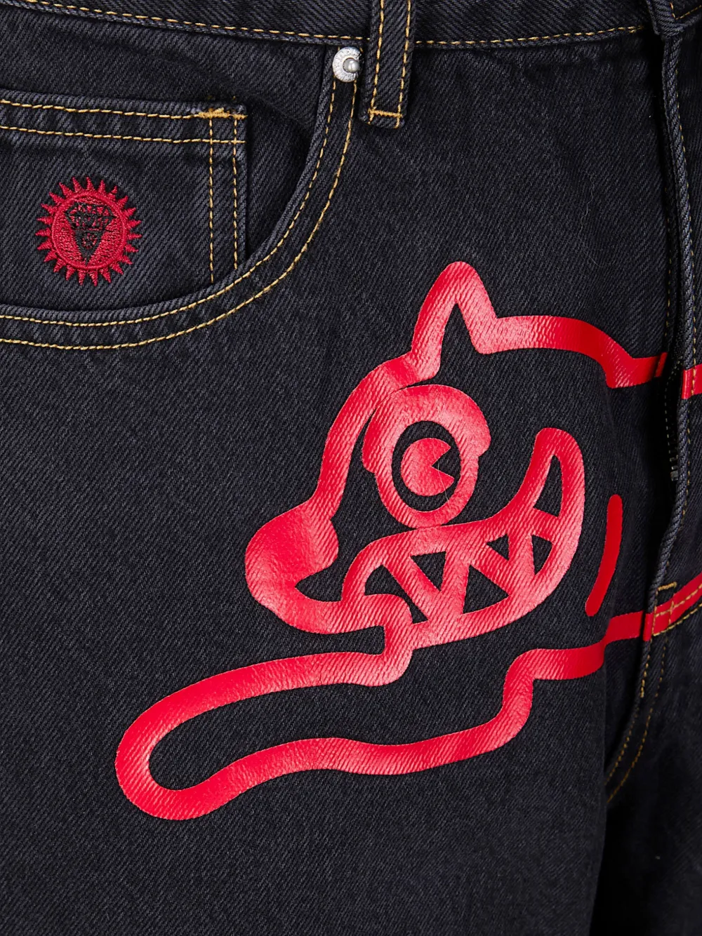  Icecream Running Dog Denim Shorts - Black 