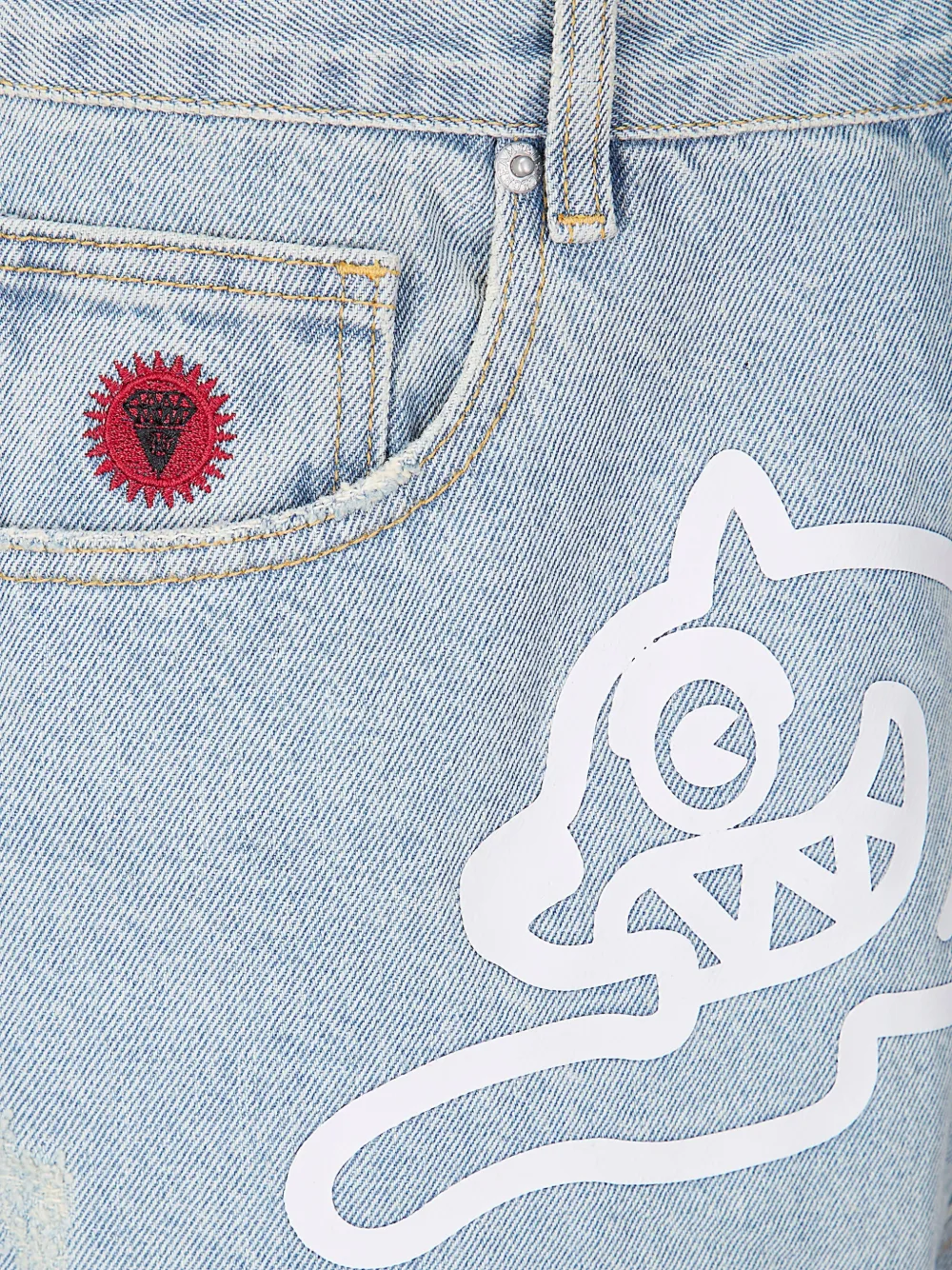  Icecream Running Dog Denim Shorts - Blue 