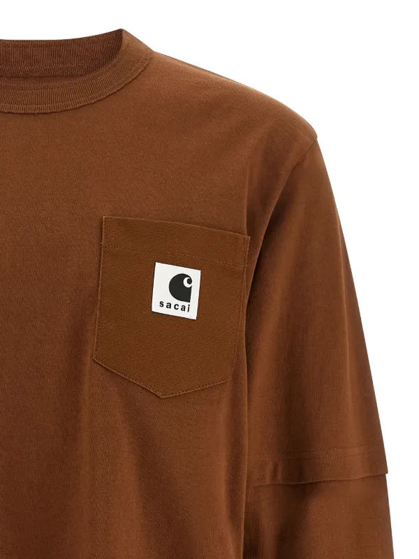 Sacai x Carhartt Wip logo-patch long-sleeve T-shirt | Brown | FARFETCH