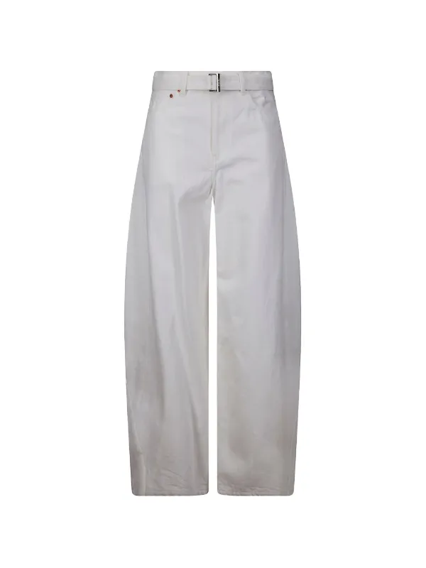 Sacai Belted Straight-leg Jeans in White