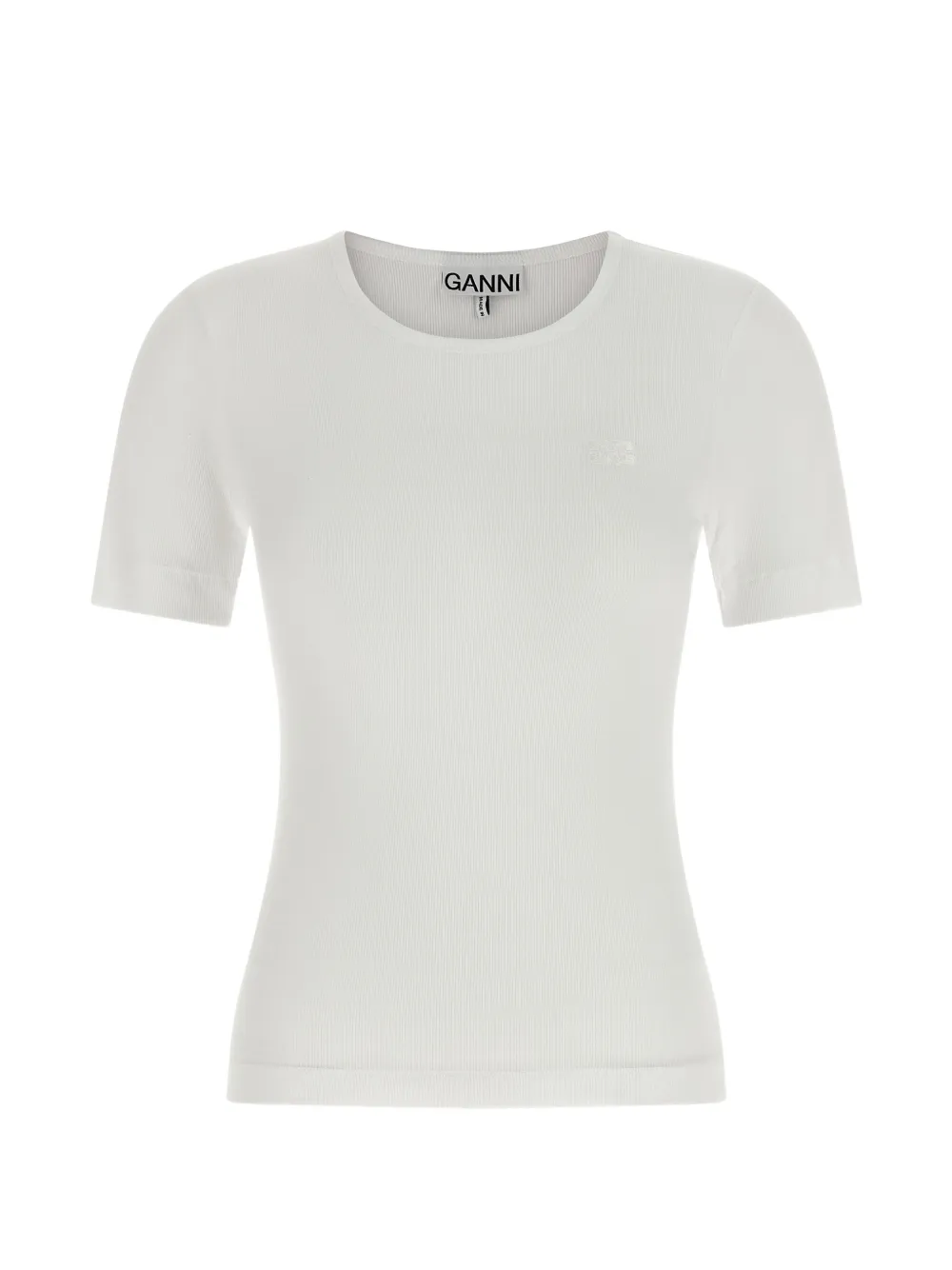 GANNI ribbed logo-embroidered T-shirt - Bianco