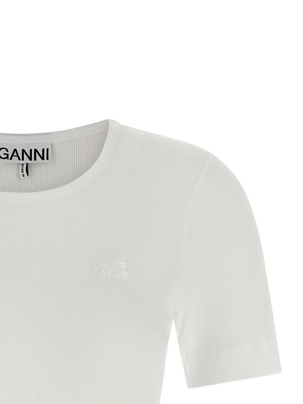 GANNI Geribbeld T-shirt met geborduurd logo Wit