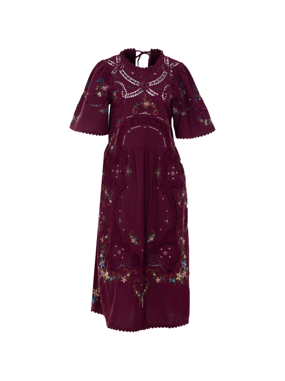 Sea crew-neck embroidered midi dress - Viola