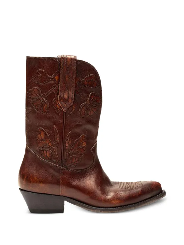 Golden Goose Floral Wish Star Low Boots in Brown