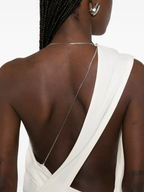 victoria beckham backless dress Victoria Beckham Asymmetric Draped Sleeveless Satin Midi Dress