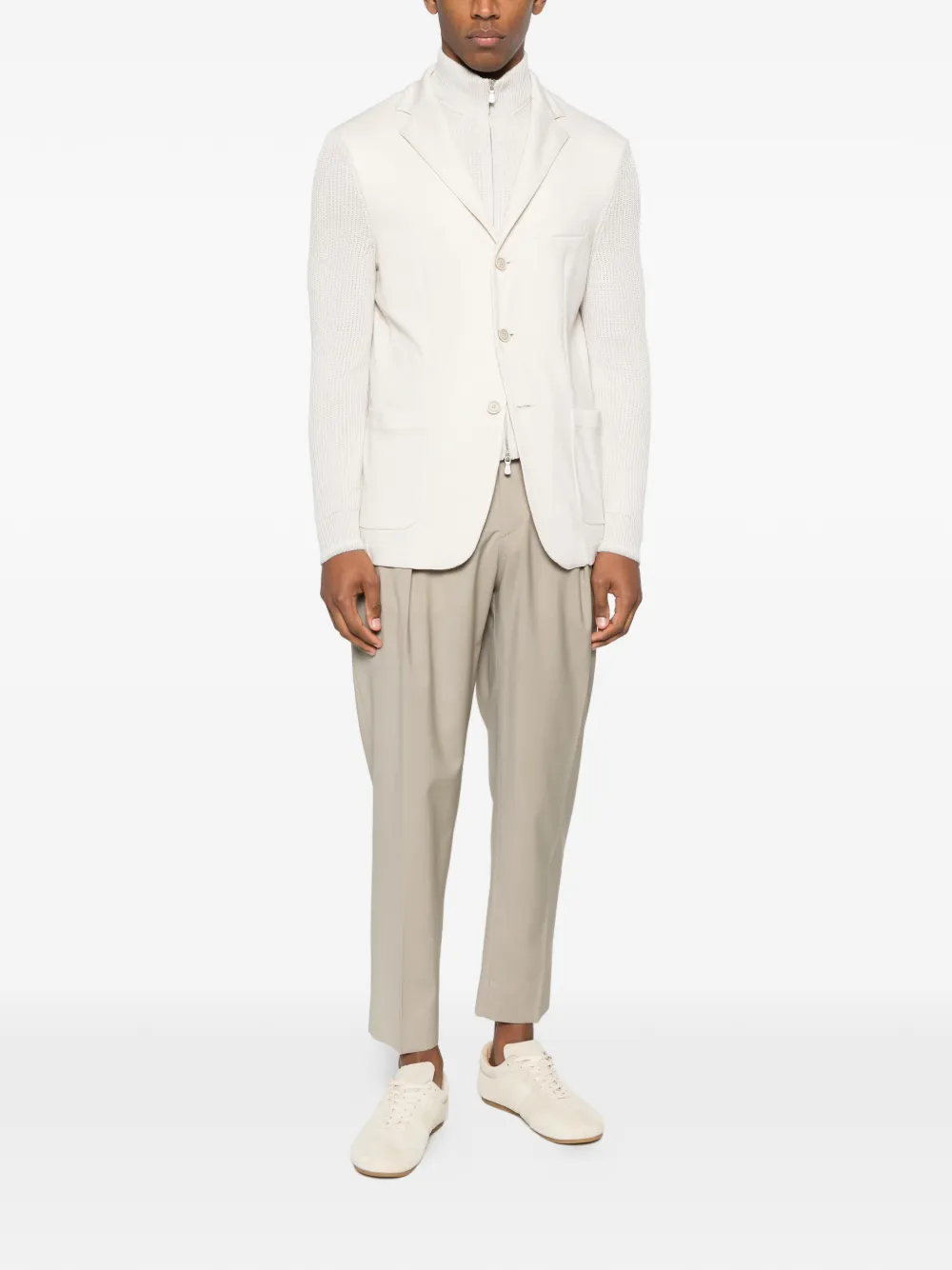 Eleventy Blazer met gebreide mouwen Beige