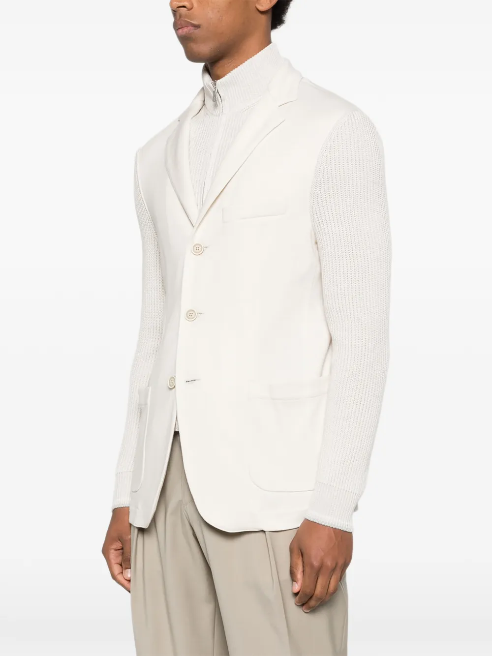 Eleventy Blazer met gebreide mouwen Beige