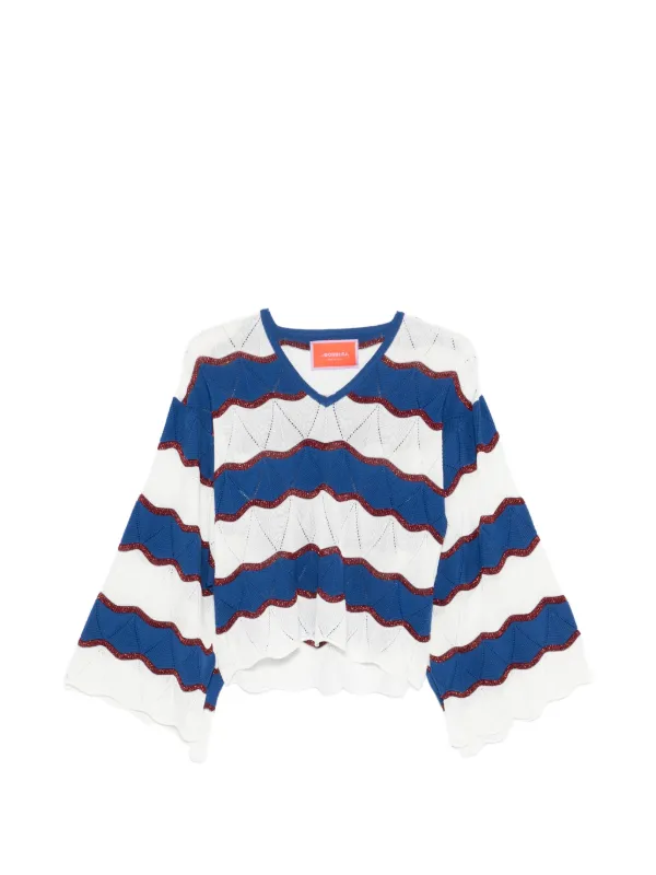La DoubleJ Wave-pattern V-neck Sweater in White