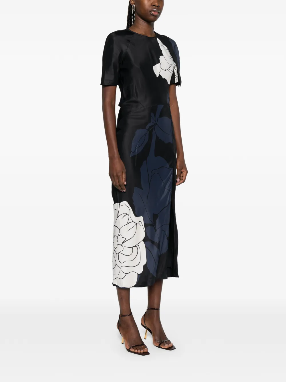 Victoria Beckham midi-jurk met bloemenprint en split Zwart