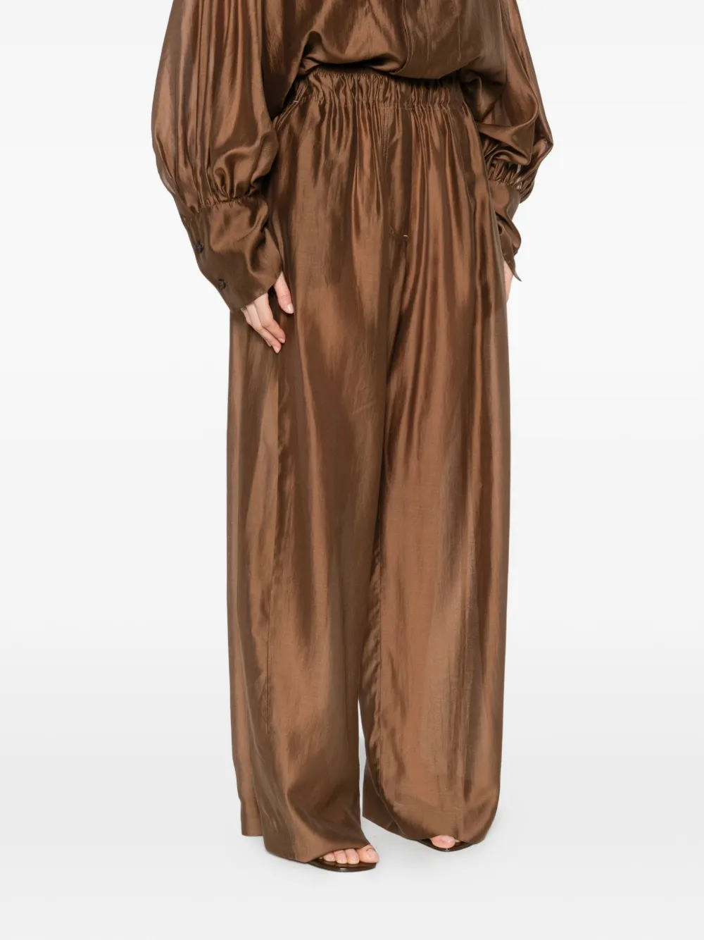 THELATEST Dora palazzo broek met elastische taille Bruin