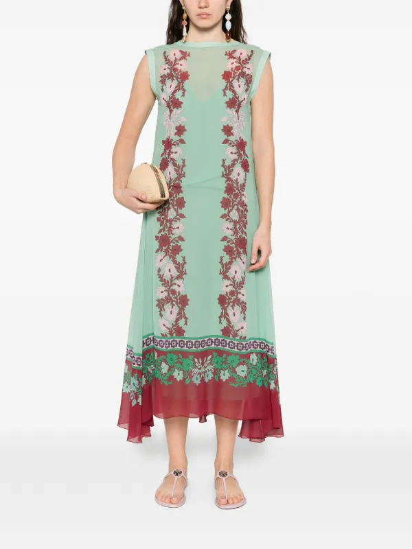 La DoubleJ Floral Silk Midi Dress | Green | FARFETCH