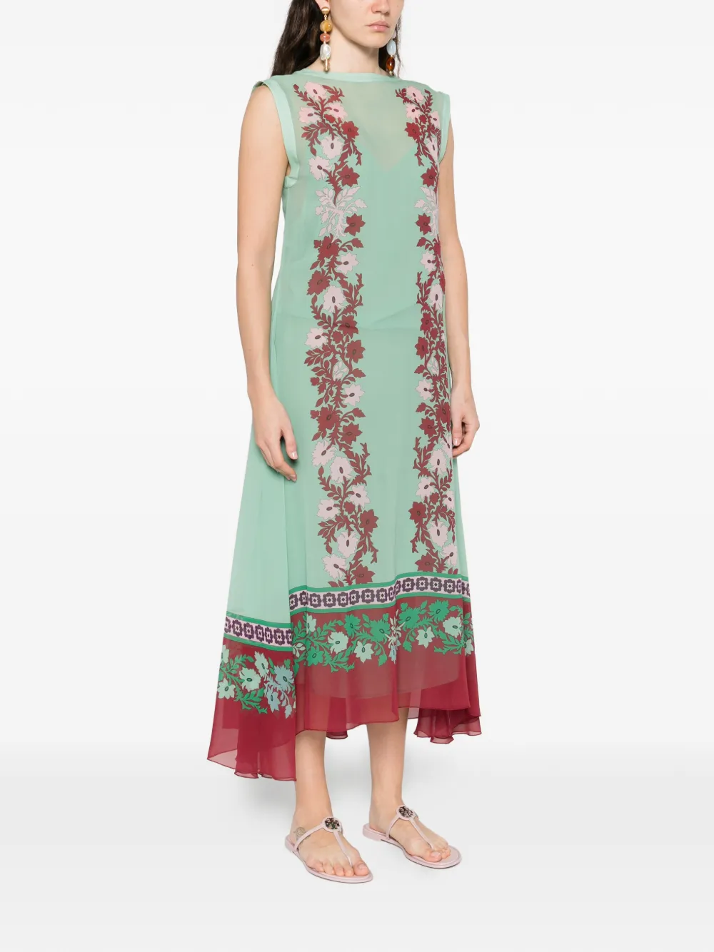 La DoubleJ Midi-jurk met bloemenprint Groen