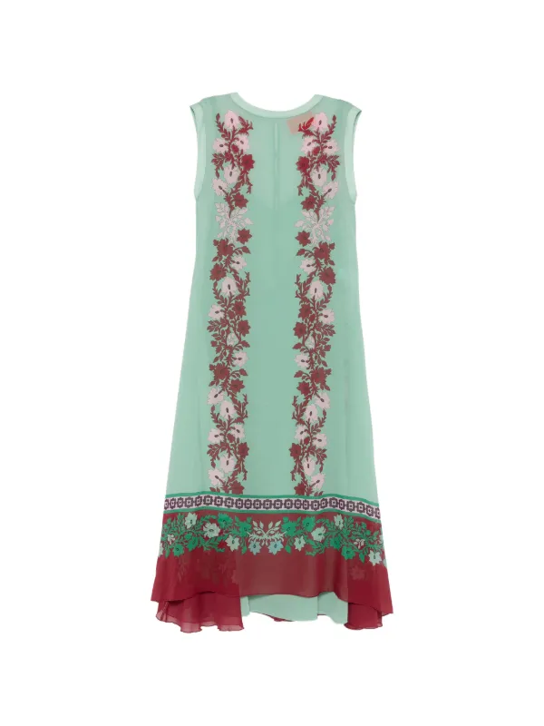 La DoubleJ Floral Silk Midi Dress in Green
