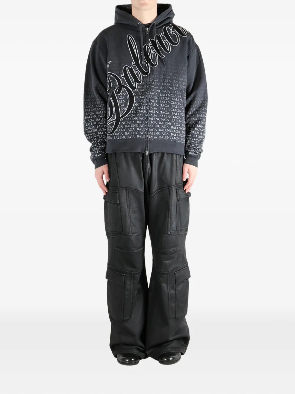 Balenciaga Hoodie met ritssluiting en logodetail Zwart