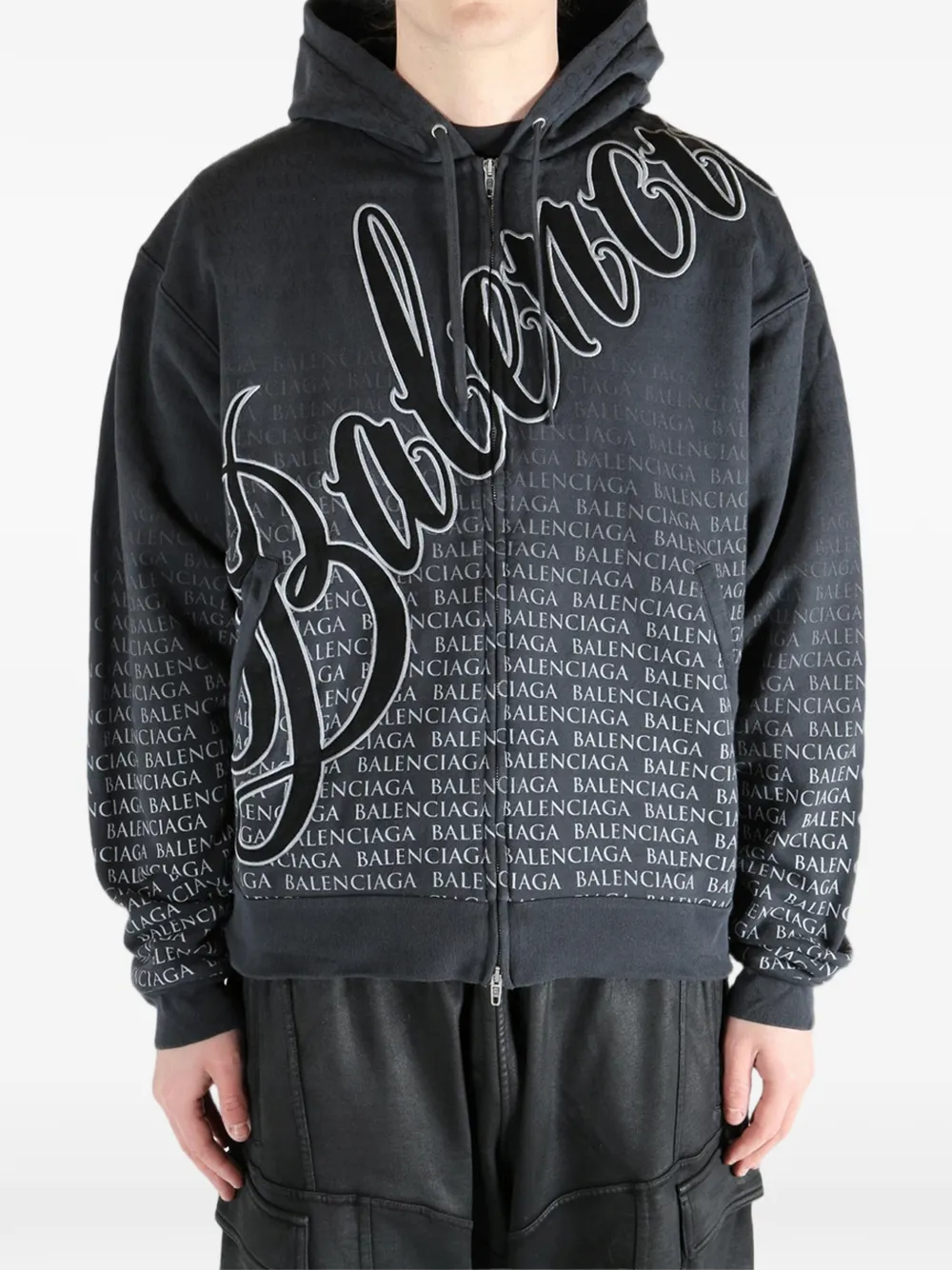 Balenciaga Hoodie met ritssluiting en logodetail Zwart