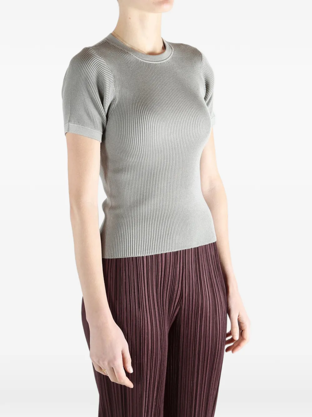 Rier Ribgebreid T-shirt Grijs