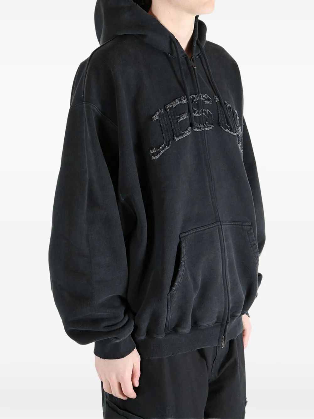 VETEMENTS Hoodie met franje en rits Zwart