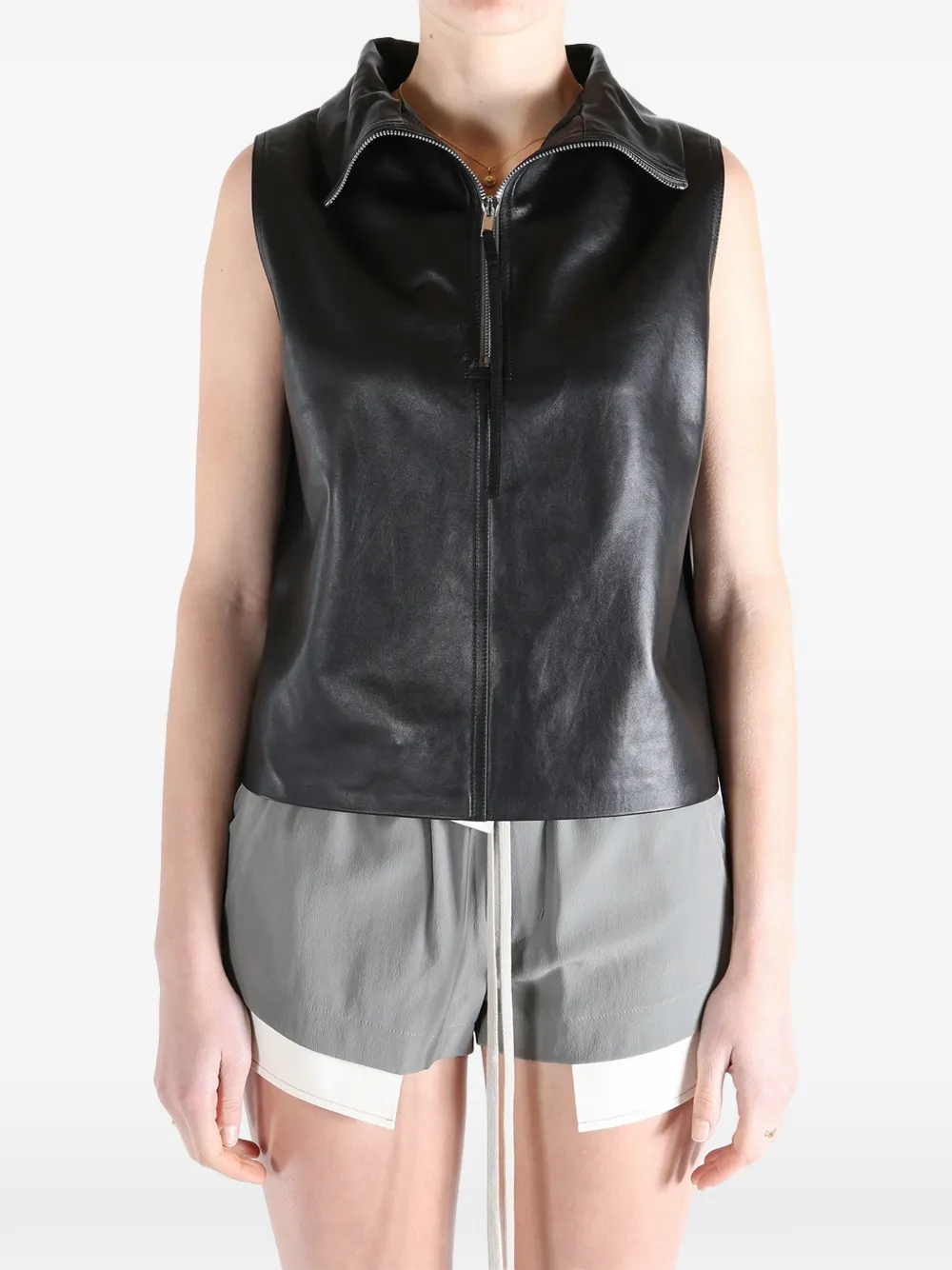 zip-up collar top