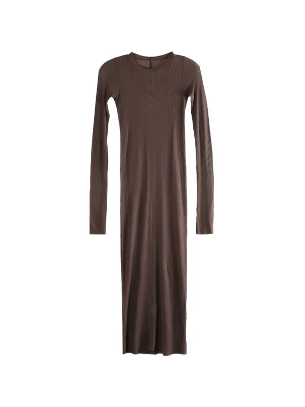 Rick Owens Long-sleeved Ribbed Midi Dress - Brown
