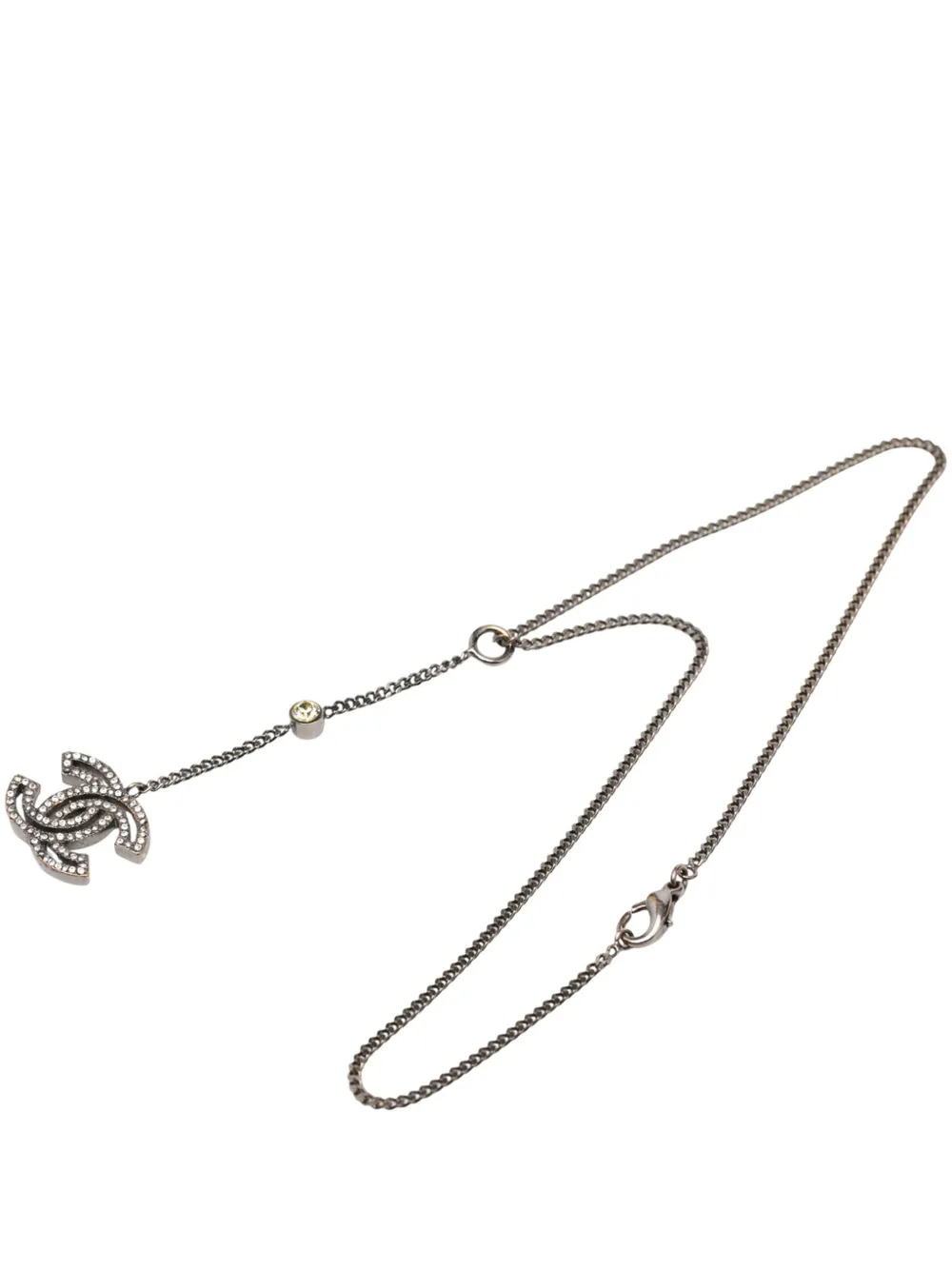 CHANEL Pre-Owned 2006 Silver Plated Rhinestone CC Drop Pendant Necklace costume necklace - Argento