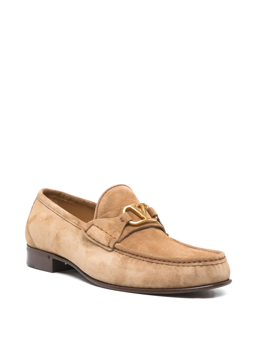 Valentino Garavani logo-plaque suede loafers Beige