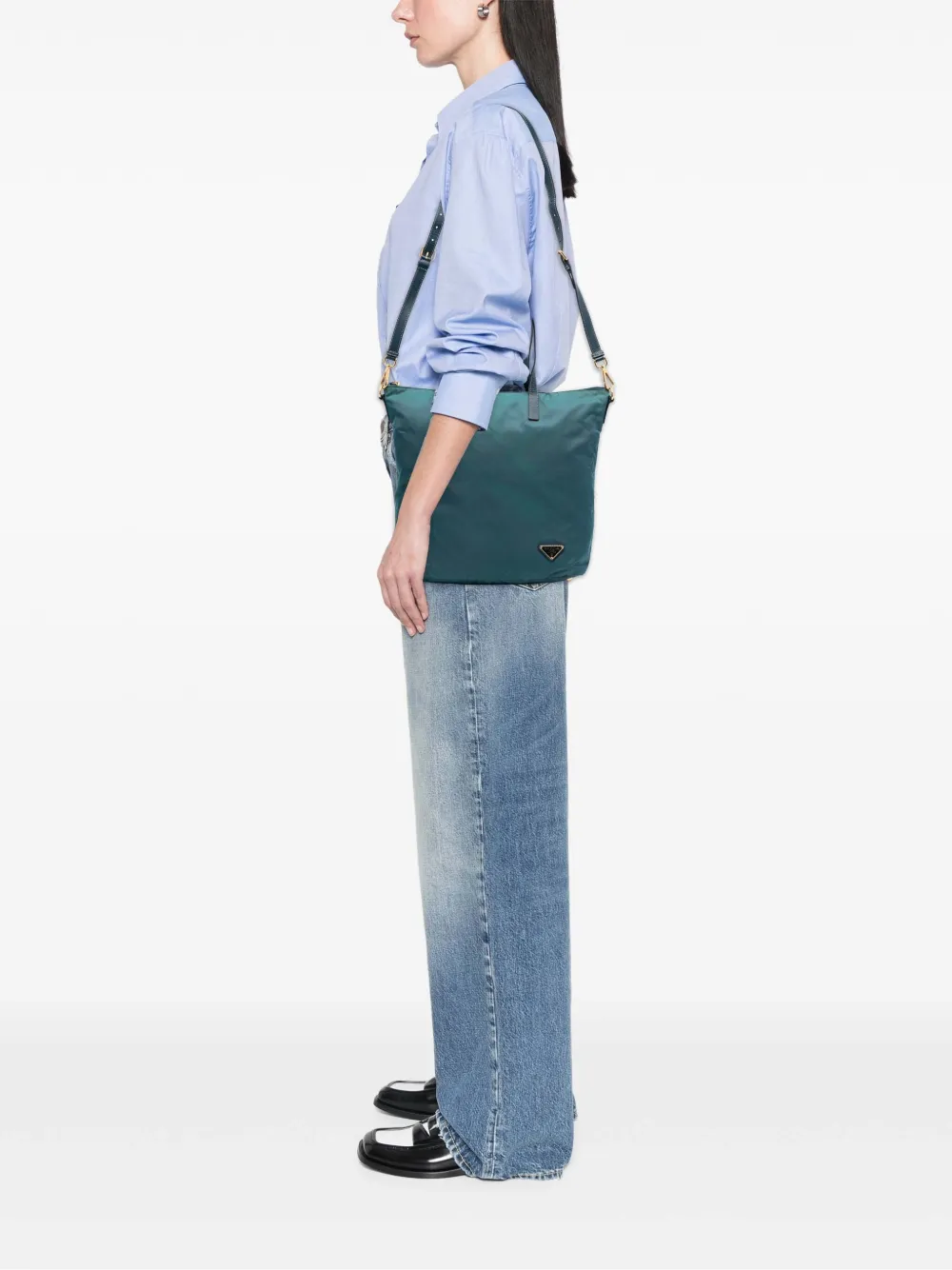  Prada Pre-owned Borsa Tote Convertibile In Tessuto Con Finiture In Pelle Saffiano E Zip 2013-2025 - Blu 