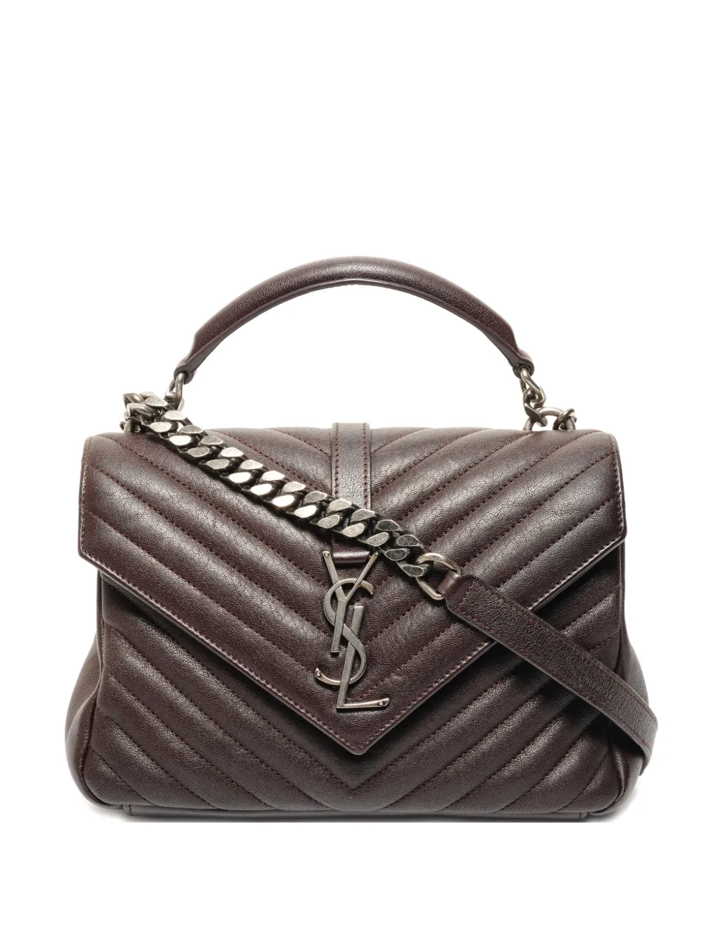 Saint Laurent Pre-Owned 2017 small LouLou chevron-quilted shoulder bag - Marrone