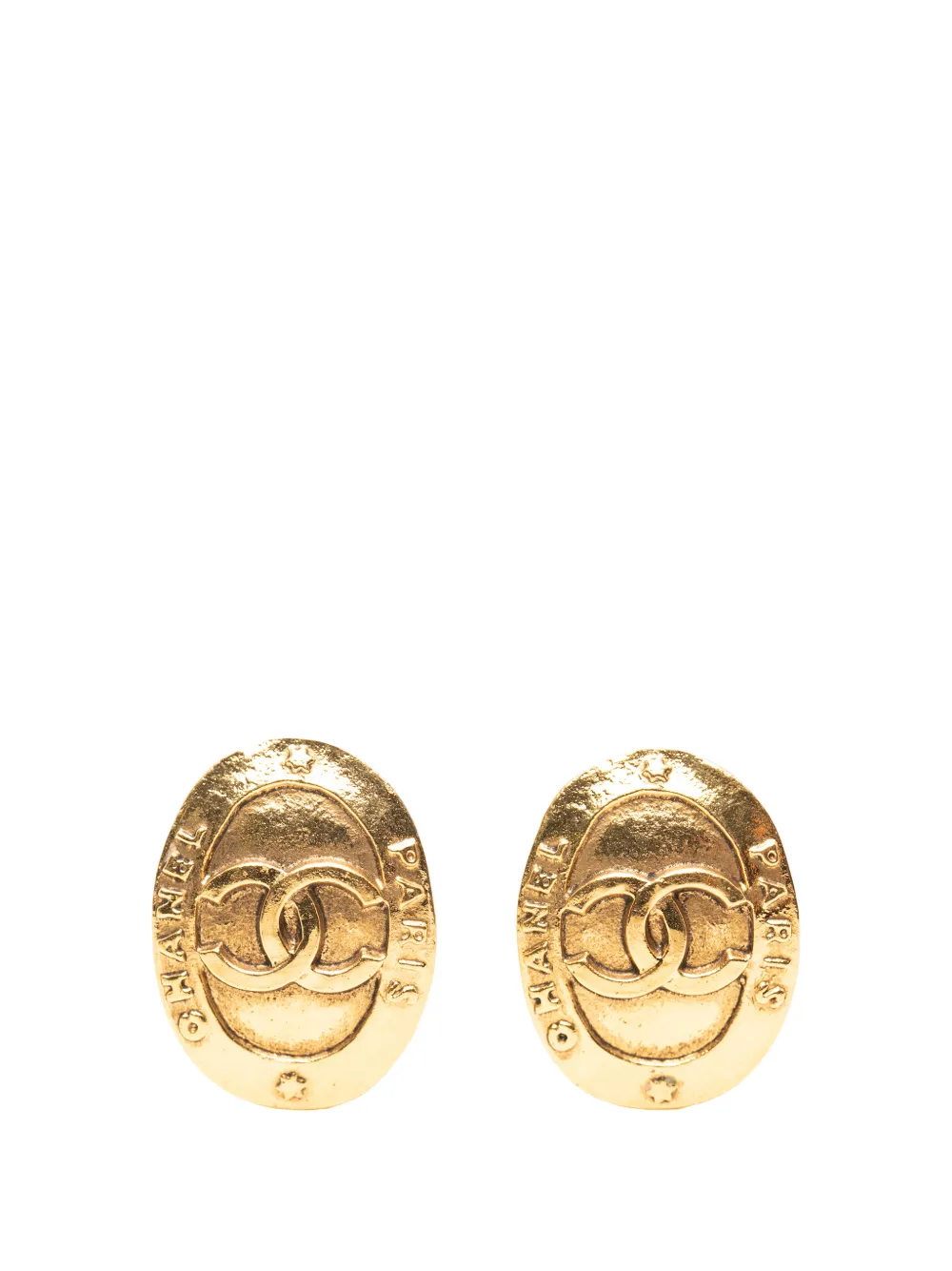 CHANEL Pre-Owned 1980-1990 CC Gold Plated Logo Oval Clip On Earrings costume earrings - Oro