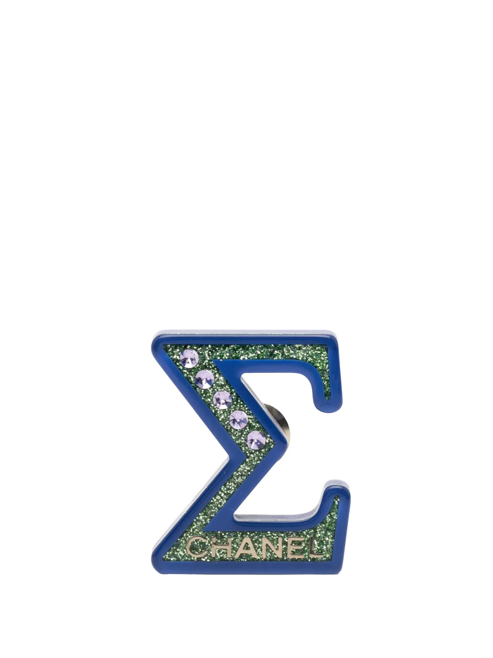 CHANEL Pre-Owned 2018 Resin Glitter Crystal Sigma Brooch costume brooch - Blu