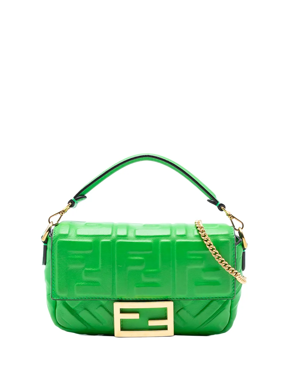 Fendi Pre-Owned 2010-2025 Mini Zucca Embossed Leather Baguette satchel - Verde