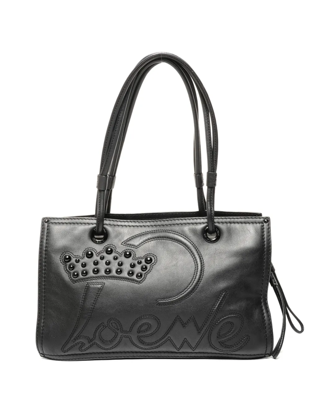 Loewe Pre-Owned 2000s logo-embroidery studded-embellishment shoulder bag - Nero