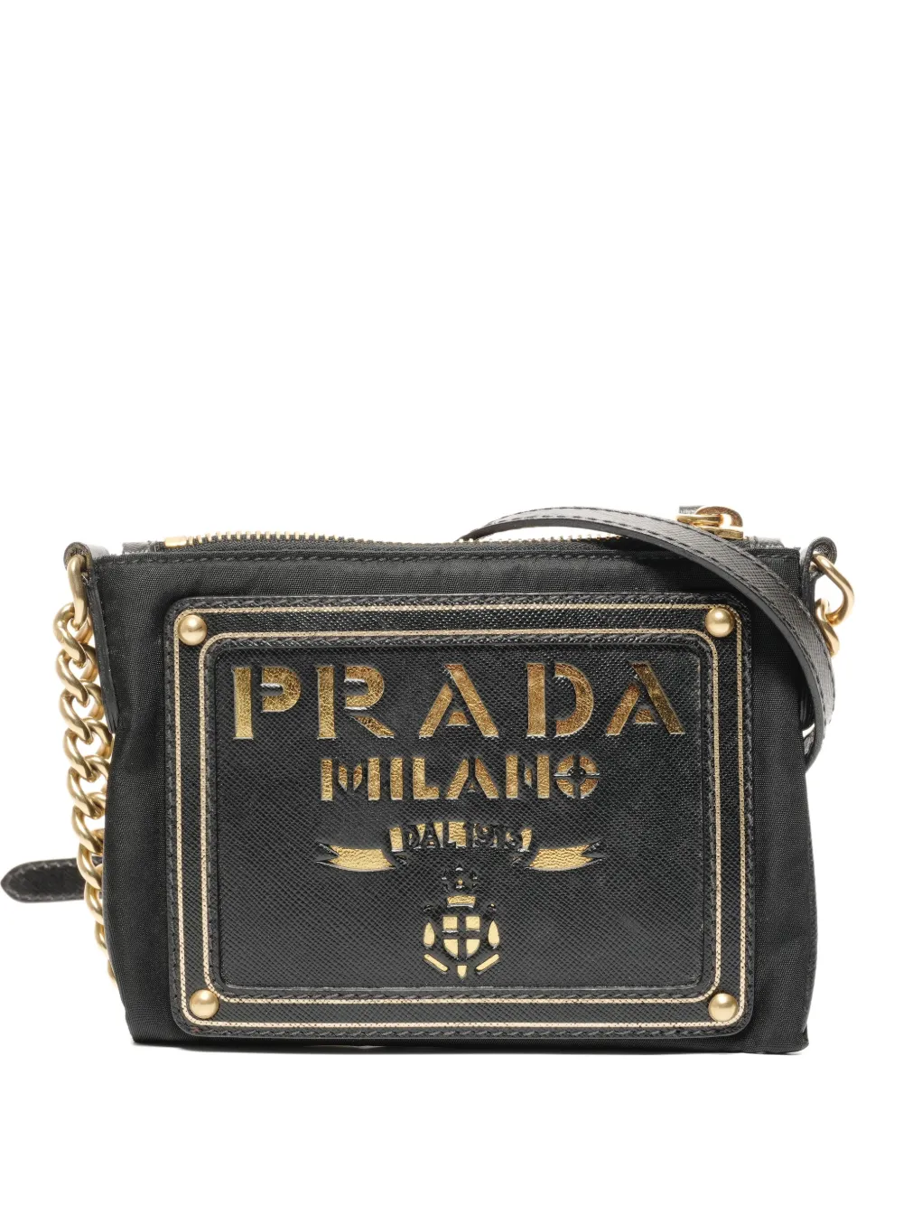 Prada Pre-Owned 2015-2025 Mini logo-plaque cross body bag – Black