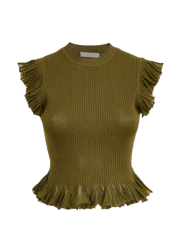 Ulla Johnson Leila Ruffled Top in Green