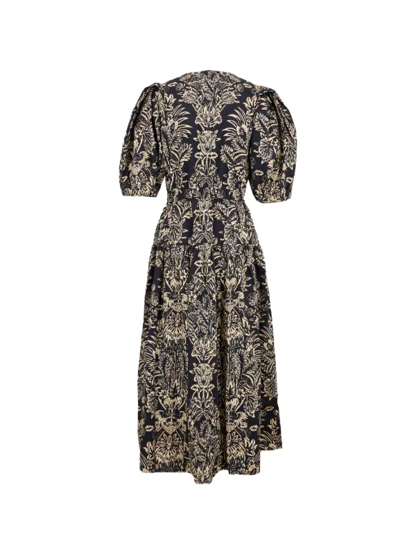 Ulla Johnson Harriet puff-sleeve Floral Midi Dress | Black | FARFETCH AO