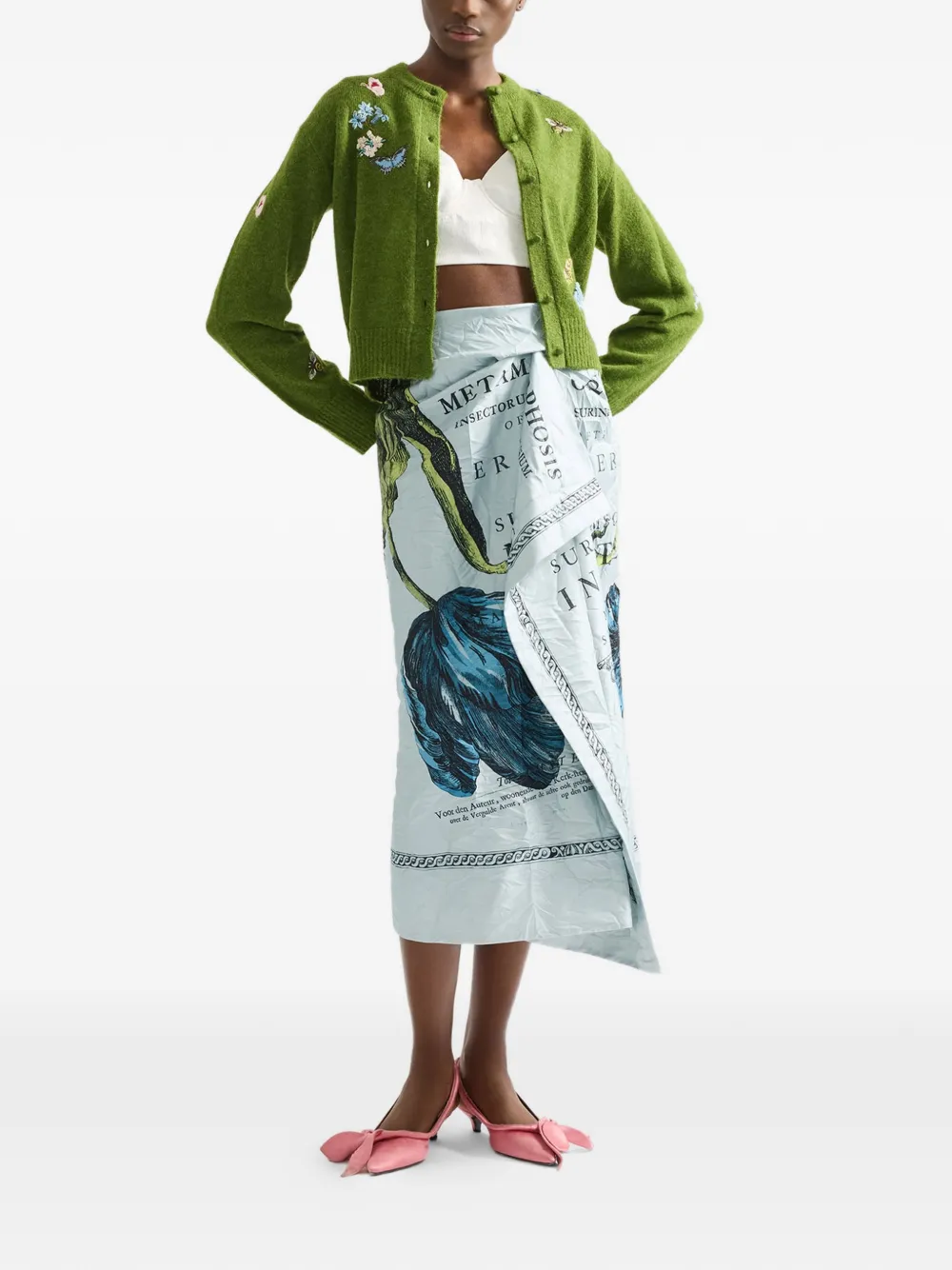  Erdem Draped Floral Midi Skirt - Blue 