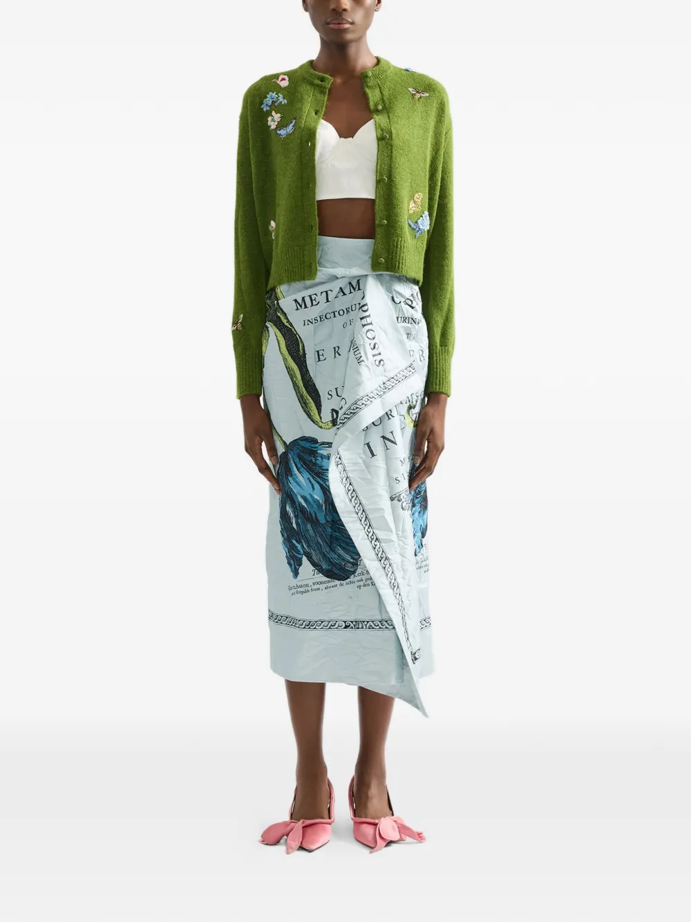  Erdem Draped Floral Midi Skirt - Blue 
