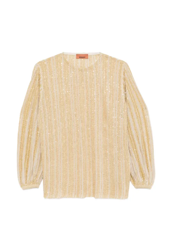Missoni Ribbed Lamé Blouse with Sequins in Gold