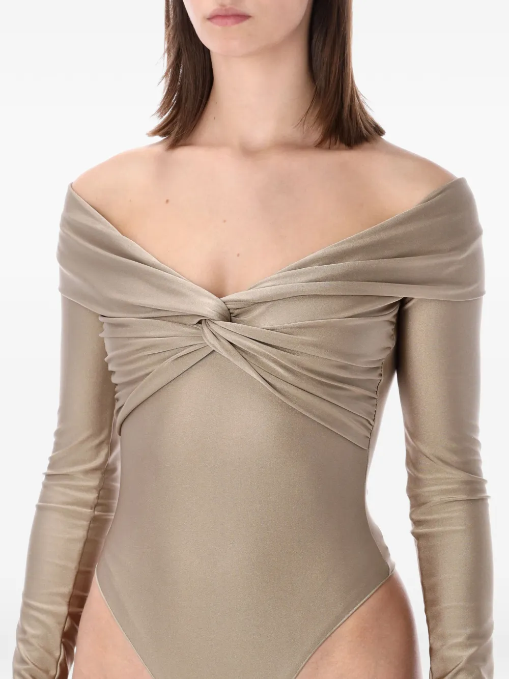  The Andamane Long-sleeves Knot Bodysuit - Neutrals 