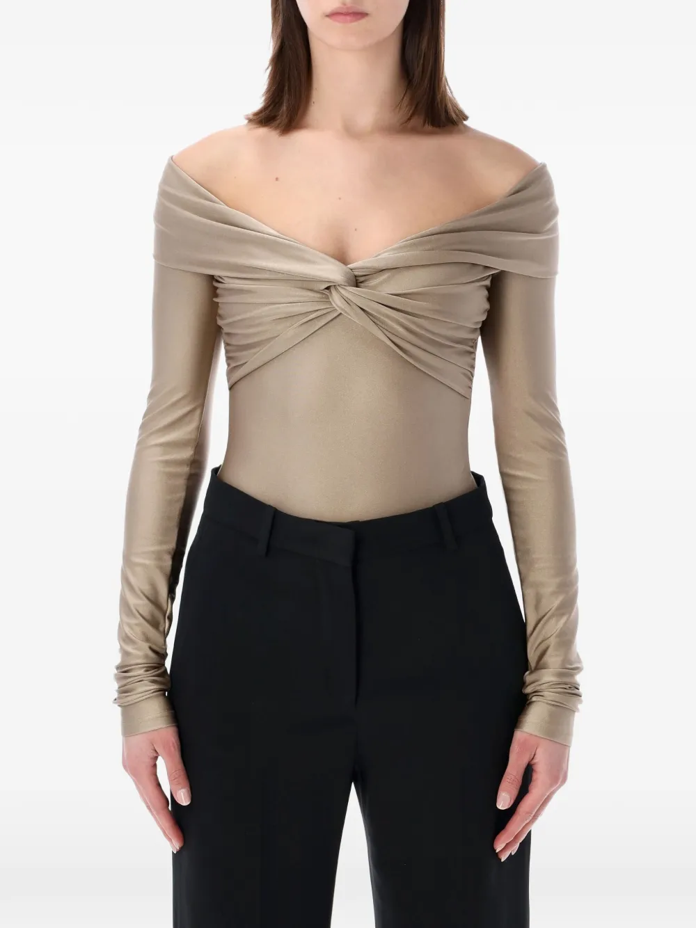 THE ANDAMANE long-sleeves knot bodysuit - Nude