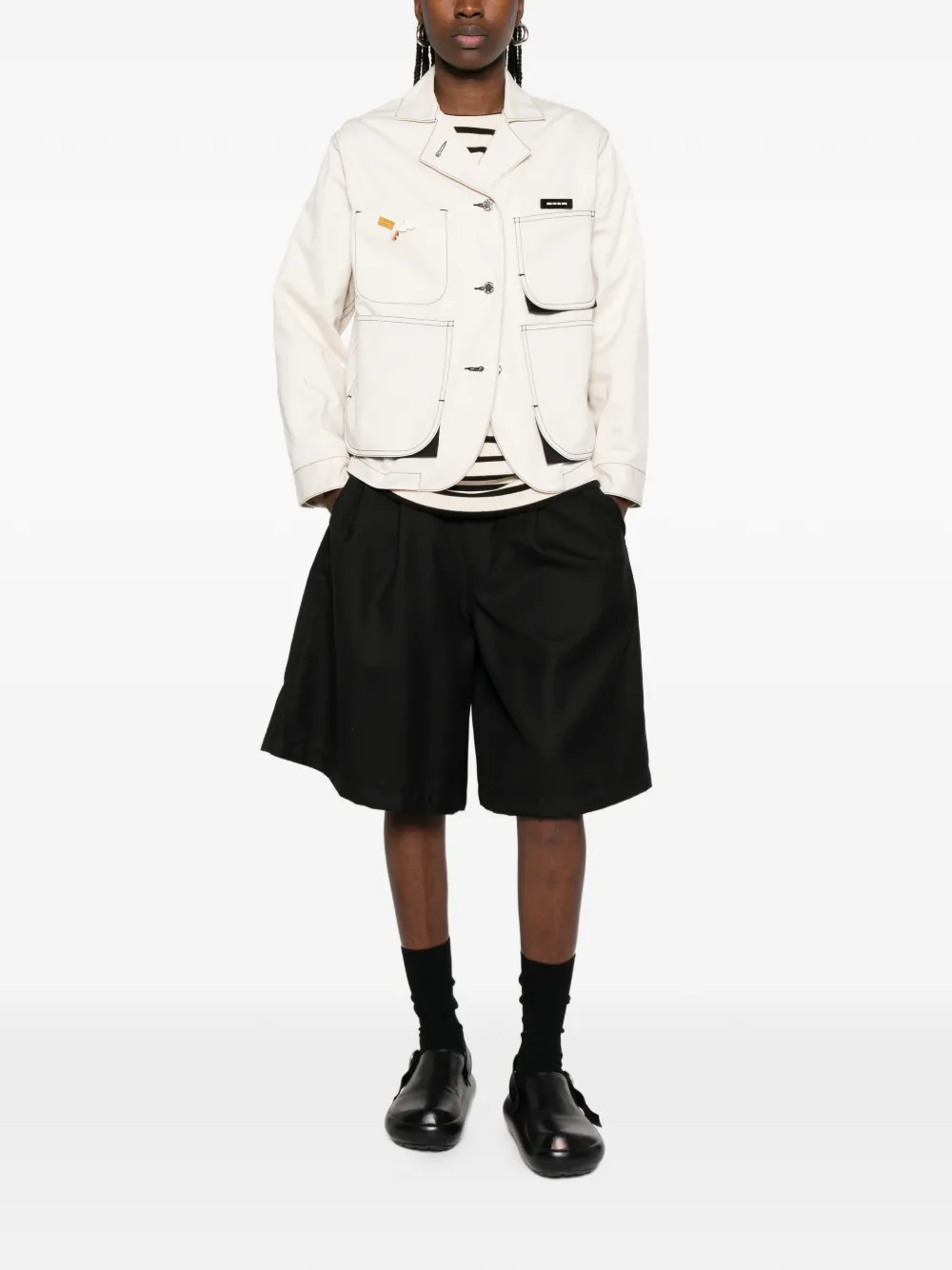  Song For The Mute Art Patch-pocket Topstitch Jacket - Neutrals 