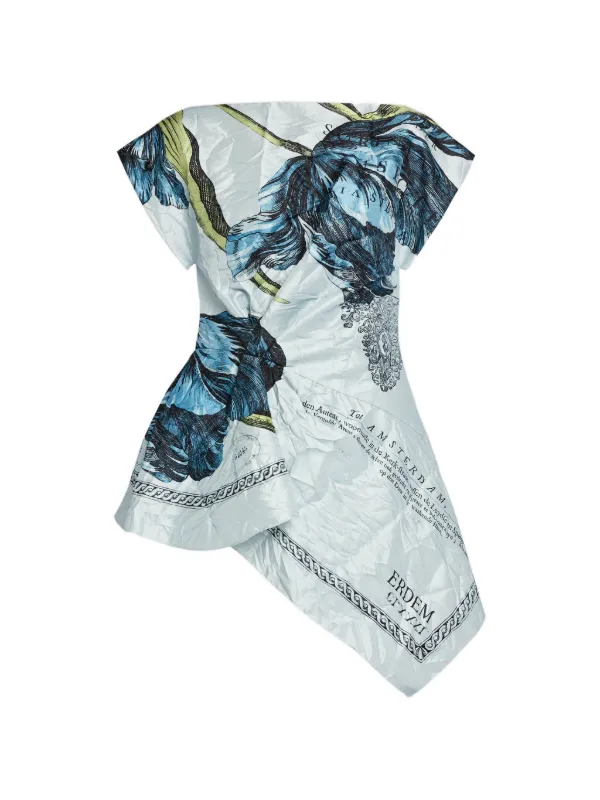 Erdem Floral Asymmetric Top in Blue